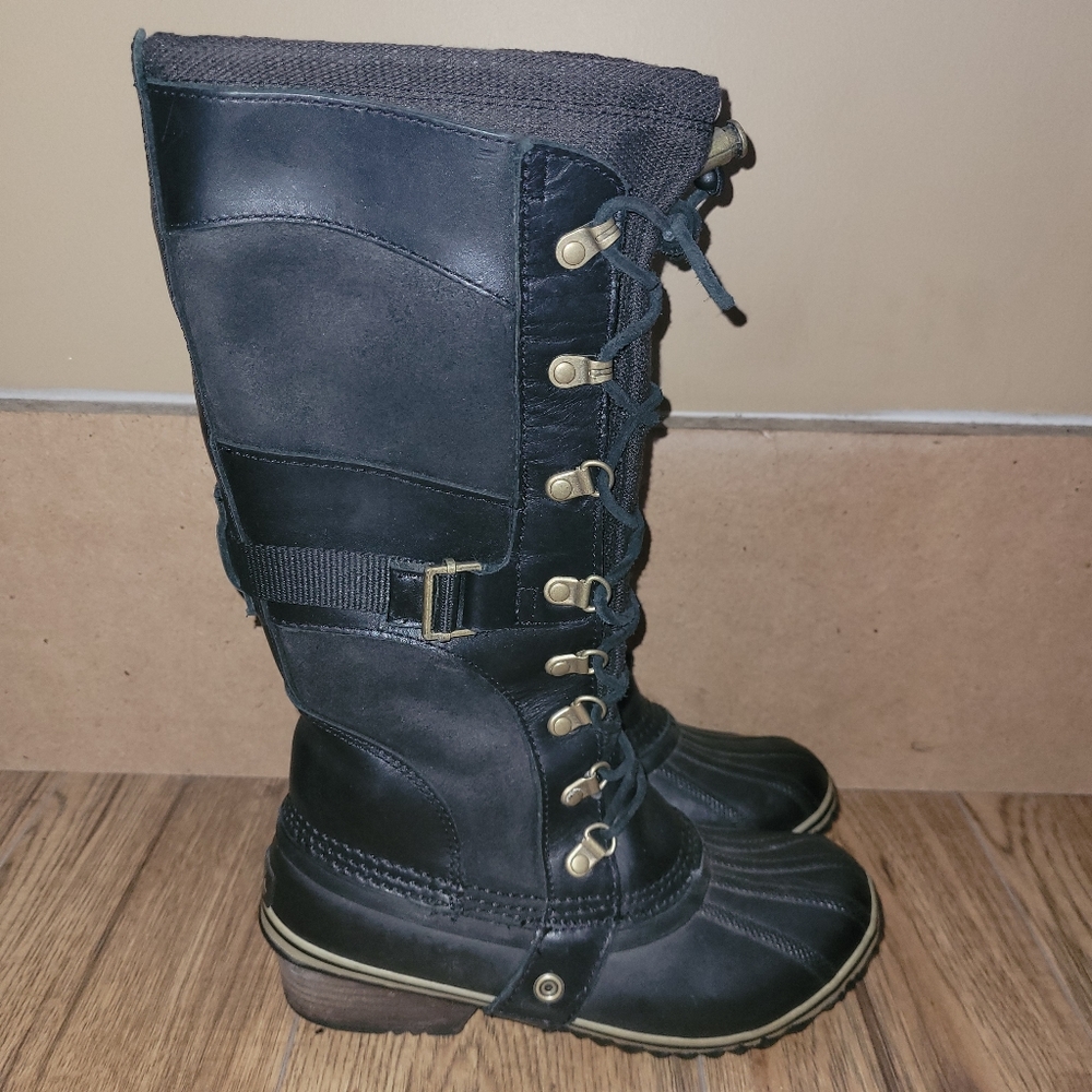 Sorel Black Lace-Up Winter & Rain Tall Boots